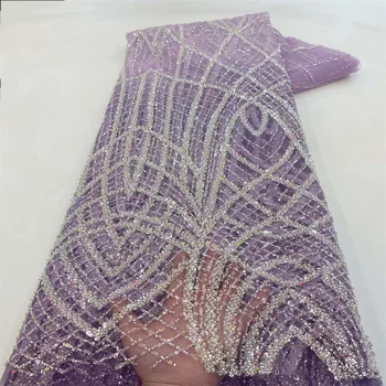 Африканская кружевная ткань 2023 Высококачественная вышивка блестками Кружевная ткань из бисера Роскошная свадебная тюлевая ткань Швейные кружева XZ3102