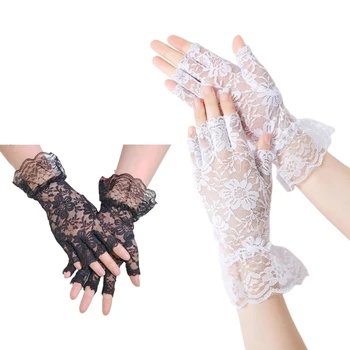 Женские перчатки с цветочным декором на полпальца, эластичная сеточка, прозрачные сексуальные перчатки