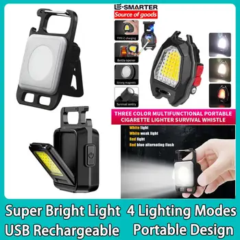 Мини светодиодный фонарик Брелок для ключей Многофункциональные Портативные фонарики для кемпинга COB Зарядка через USB Рабочие Фонари рыболовные Фонарики