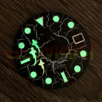 Циферблат часов в виде рыбки 28,5 мм, зеленый, светящийся, подходит для механизма NH35 / 36 SKX # 1819